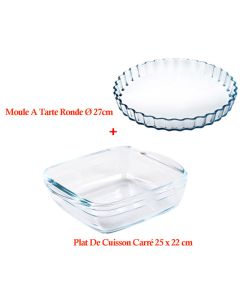 Lot de 1 Moule A Tarte OFOURNOT Ronde + 1 Plat De Cuisson Carré