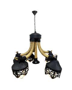 Lustre à 5 branches Avec Corde en Chanvre - Noir Mat
