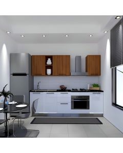 Meuble De Cuisine VEGA 8 Éléments Avec Plan De Travail - Blanc/Chéne