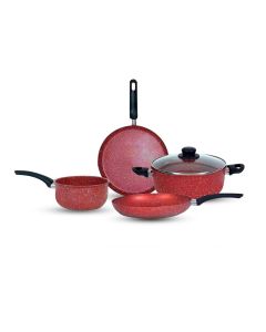 Pack COOK'ART De 5 Pièces Poêle + Faitout + Casserole + Crêpière - Rouge