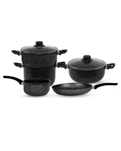 Pack COOK'ART De 7 Pièces Couscoussier + Faitout + Poêle + Casserole - Noir