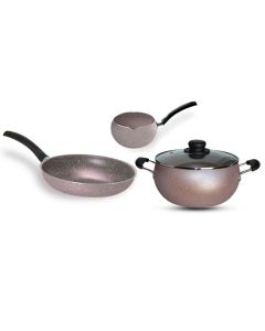 Pack COOK'ART Bombé De 4 Pièces Poêle + Faitout + Casserole - Grège