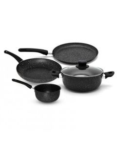 Pack COOK'ART De 5 Pièces Poêle + Faitout + Casserole + Crêpière - Noir