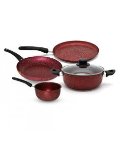 Pack COOK'ART De 5 Pièces Poêle + Faitout + Casserole + Crêpière - Rouge