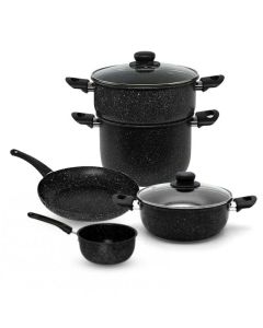 Pack COOK'ART De 7 Pièces Couscoussier + Faitout + Poêle + Casserole - Noir