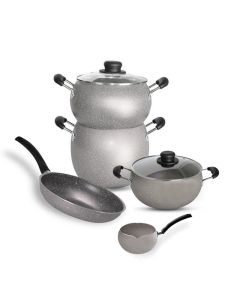 Pack COOK'ART De 7 Pièces Couscoussier + Poêle + Faitout + Pot à Lait - Gris