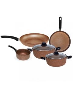 Pack COOK'ART De 7 Pièces Poêle + 2x Faitouts + Casserole + Crêpière - Bronze