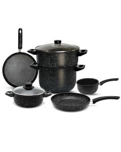 
Pack COOK'ART De 8 Pièces Couscoussier + Poêle + Faitout + Casserole + Crêpière - Noir
