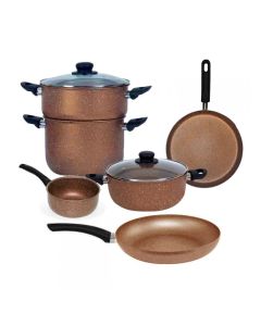 Pack COOK'ART De 8 Pièces Couscoussier + Poêle + Faitouts + Casserole + Crêpière - Bronze