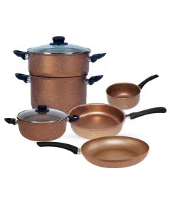 Pack COOK'ART De 8 Pièces Couscoussier + Poêle + Faitout + Sauteuse + Casserole - Bronze