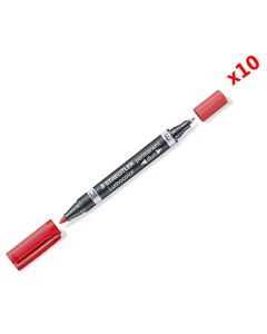 Pack de 10 Marqueurs Permanent double pointe STAEDTLER Lumocolor Rouge