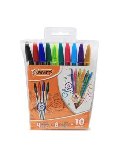 Pack de 10 Stylo BIC Cristal 4 Medium + 6 Fashion - Couleurs Assorties (9004863)