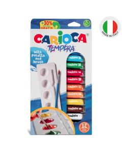 Pack de 12 Tubes de Goauche CARIOCA de 10ml + pinceau + godet 