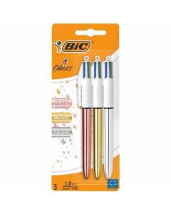 Pack de 3 Stylos BIC Bille De 4 Couleurs Shine , Gold et Rose Gold  - Couleurs Assorties (651715)