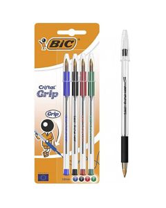 Pack de 4 Stylos BIC Cristal Grip à Bille - Couleurs Assorties (4016)