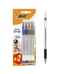 Pack de 6 Stylo BIC Cristal Grip BL + 2 Gratuit - Couleurs Assorties (7994) 