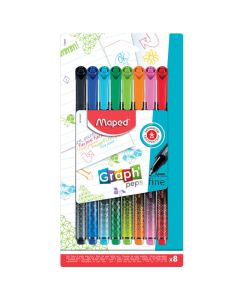  Pack De 8 Stylos Fin MAPED Graph'Peps Deco - Couleurs Assortis