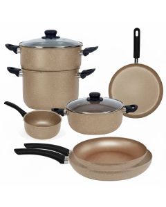 Pack El Gusto Cook'Art 9 Pièces Granite Anti-adhésif Beige