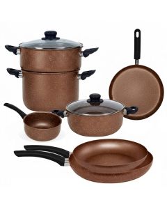 Pack El Gusto Cook'Art 9 Pièces Granite Anti-adhésif Marron