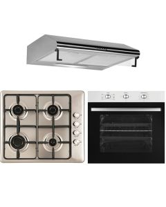 Pack Électroménager FRANCO Four Encastrable + Plaque de Cuisson + Hotte - Inox