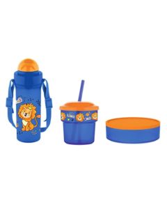 Pack RENGA Bouteille D'eau + Boite A Gouter + Mug Avec Paille Pour Enfant - Bleu