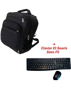 Pack Sac à Dos Pour Pc Portable 15.6'' + Clavier Et Souris Sans Fil - Noir