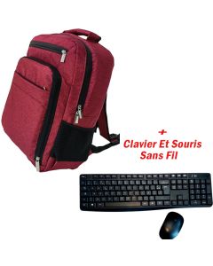 Pack Sac à Dos Pour Pc Portable 15.6'' + Clavier Et Souris Sans Fil - Rouge