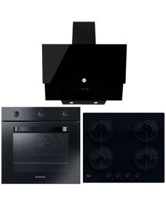 Pack Trio Cuisine Hoover : Four 70L, Table Gaz & Hotte Design Noir