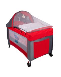 Parc Lit KOALA Bello Réglable Avec table à langer - Rouge & Gris