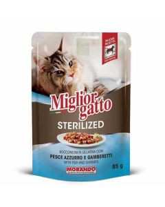 Pâté MIGLIOR GATTO Pochon Stérilisé Poisson Bleu Et Crevettes 85Gr