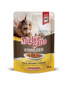 Pâté MIGLIOR GATTO Stérilisé Poulet, Dindes Et Légumes 85Gr