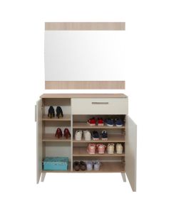 Porte Chaussures SOTUFAB Diva Avec Miroir - Chêne Brut & Blanc