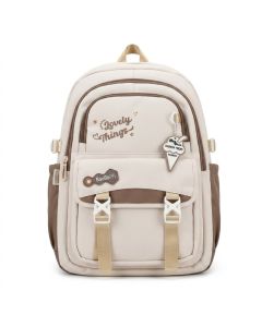 Sac à Dos Scolaire 3 Compartiments Primaire Collège Beige