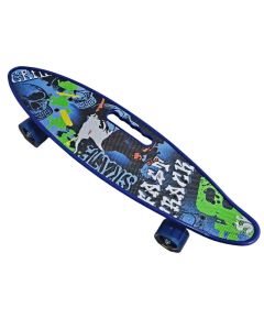 Skateboard Cruiser Rétro avec Poignée – Bleu – 61cm