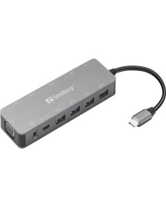 Station d'accueil SANDBERG Dock TRAVEL USB-C 13 en 1 - Gris