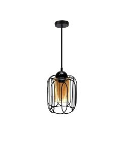 Suspension Cage en Fer Forgé avec Verre teinté - Noir mat