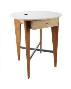 Table Ronde d'Appoint avec Tiroir MDF Blanc