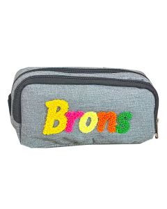 Trousse BRONS brodée double zip - Gris 