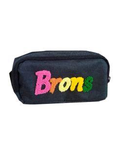 Trousse BRONS brodée double zip - Noir 	