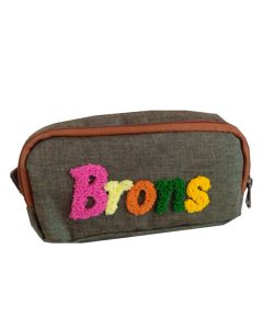 Trousse BRONS brodée double zip - Vert 