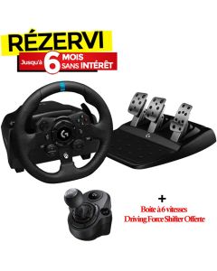 Volant De Course Avec Pédales LOGITECH G923 + Boite à 6 vitesses Driving Force Shifter