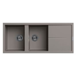 Évier De Cuisine FOCUS Encastrable Graniteck 2 Bacs + Égouttoir - Grège