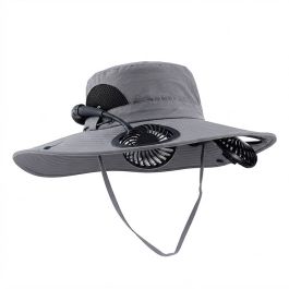 Chapeau de Soleil avec Double Ventilateur Intégré - Gris