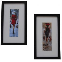 Pack de 2 Tableaux De Décoration Femmes Aux Chapeaux 16 x 19 cm