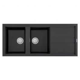Évier De Cuisine Encastrable FOCUS Graniteck 2 Bacs + égouttoir 116cm - Noir