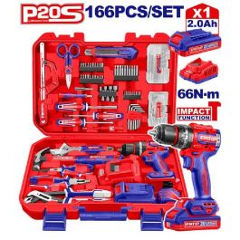 Valise d’Outils EMTOP EEDK16601 166 Pièces avec Perceuse 20V 66Nm