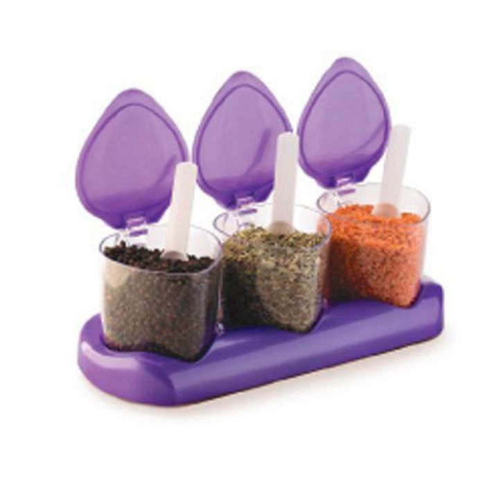 Lot De 3 Boîtes à Epices MAX PLAST Avec Support 300G - Violet