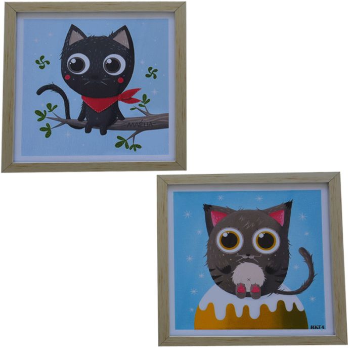 Pack de 2 Tableaux De Décoration Chats 23 x 23 cm - Argent