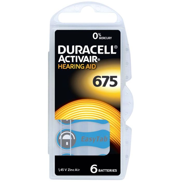 6x Piles DURACELL Pour Appareils Auditifs ZA 675