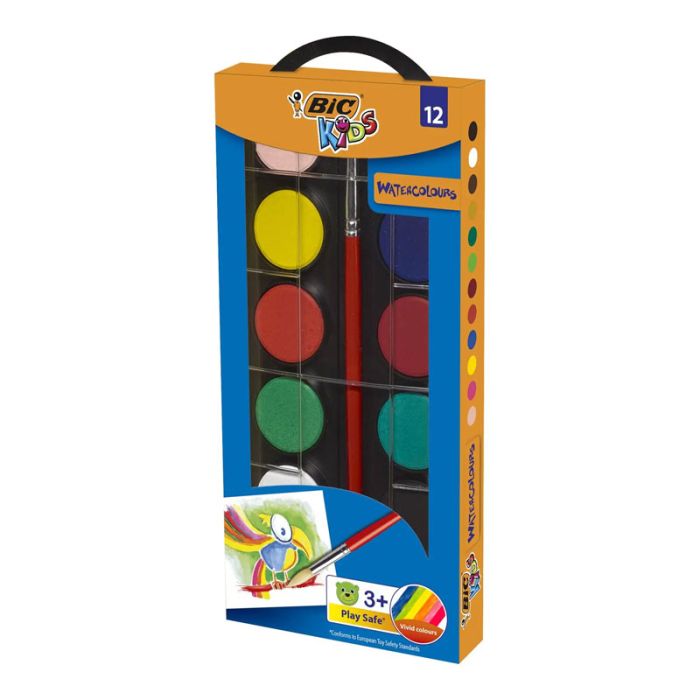 Box De 12 Aquarelle BIC Watercolors Pour Enfants - Couleurs Assortis